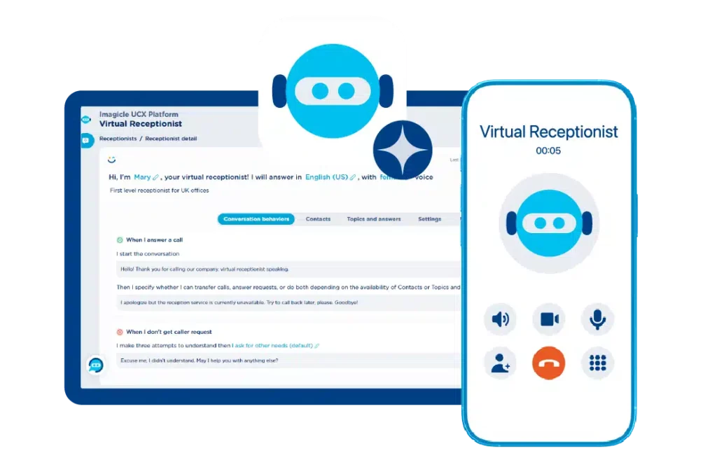 AI Virtual Receptionist phone and interface - decorative image